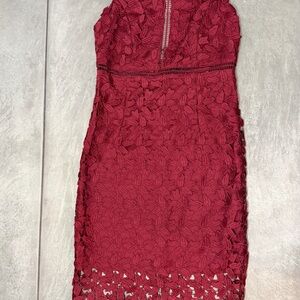 Bardot Strapless Red Lace Dress